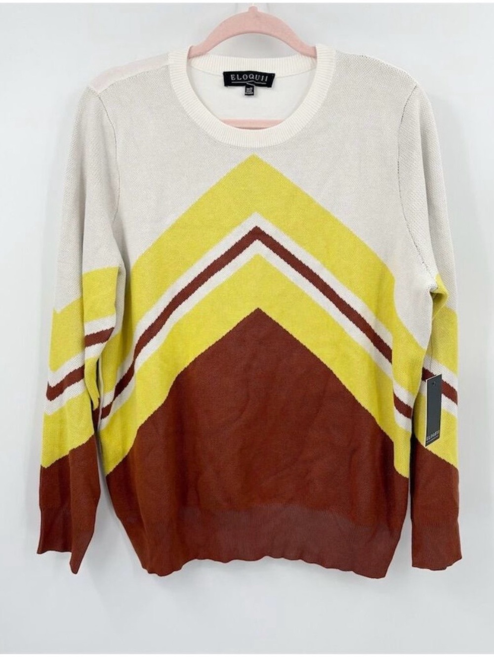 Eloquii Varsity Knit Crewneck Sweater Size 18/20 Chevron Pullover Multicolor
